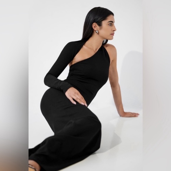 Marcella NYC Manhattan Dress Gown One Shoulder Maxi Ponte Fabric Size Small - Picture 6 of 17